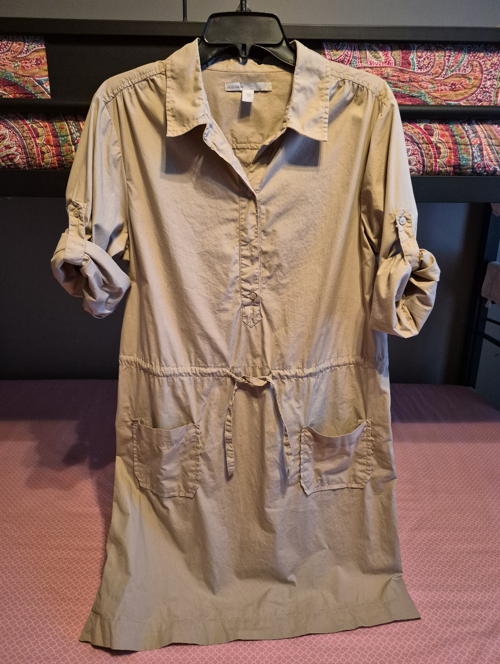 Old Navy Size L Casual Tan Drawstring Shirt Dress